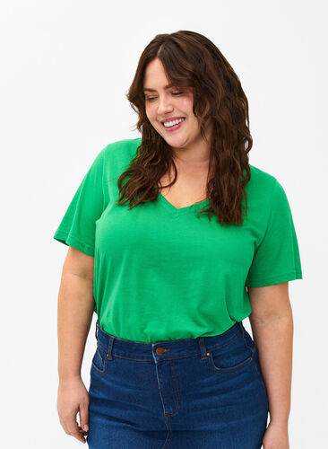 FLASH - T-shirt with v-neck, Kelly Green, Model image number 0