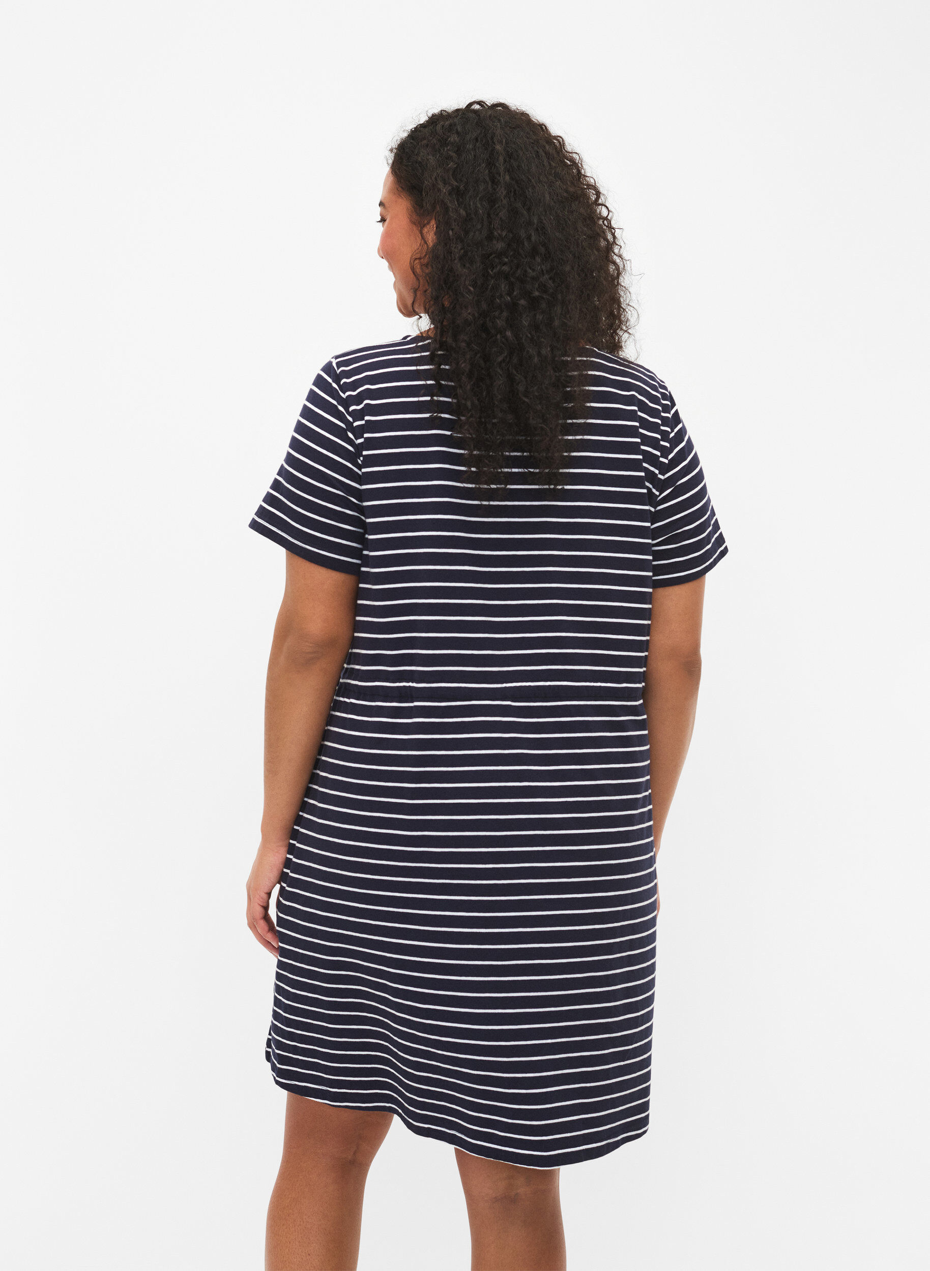 Zizzifashion Striped tunic in cotton with short sleeves, Night Sky Stripe, Model image number 1