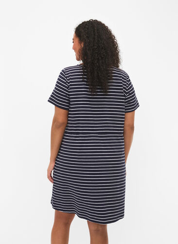 Striped tunic in cotton with short sleeves, Night Sky Stripe, Model image number 1