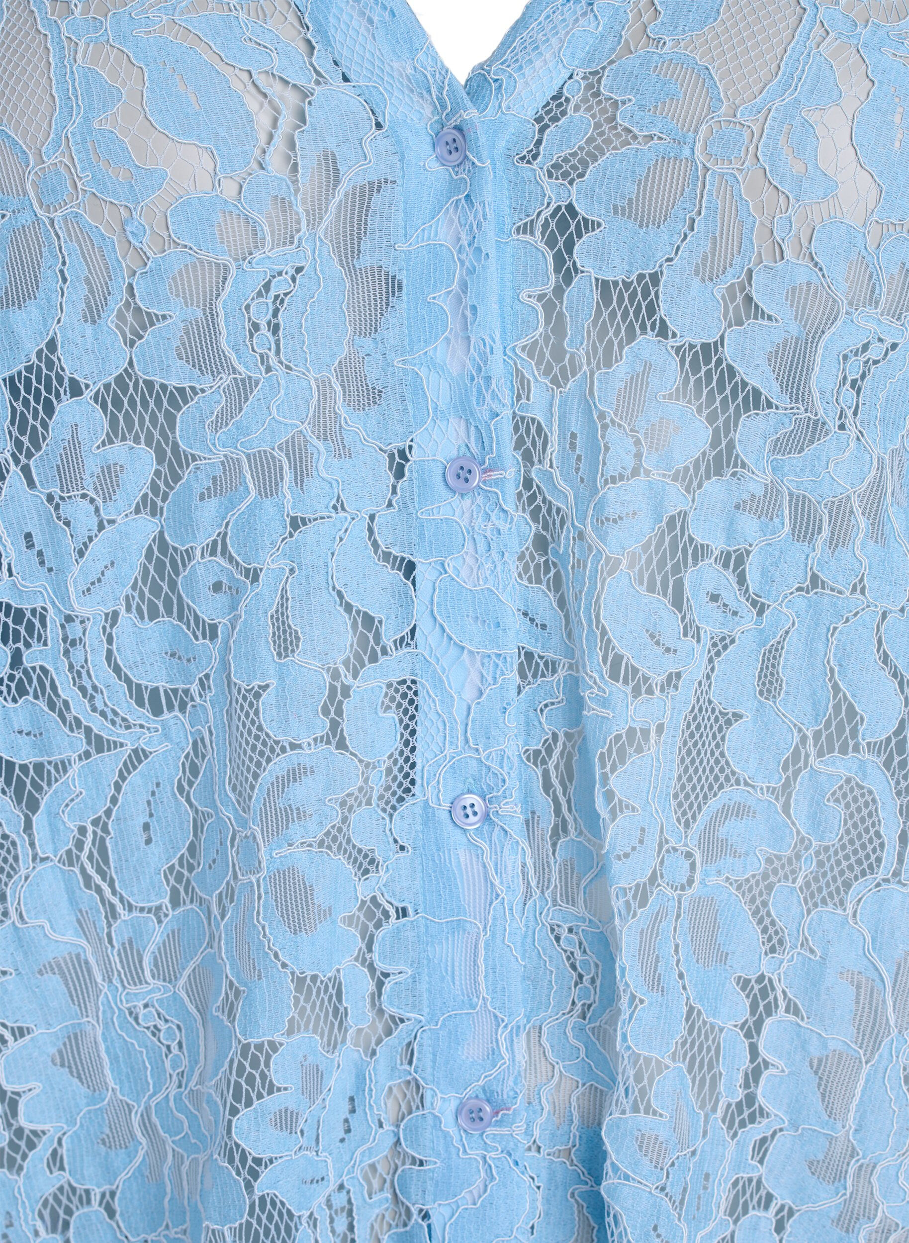 Zizzifashion Short-sleeved lace blouse with V-neck, Blue, Packshot image number 2