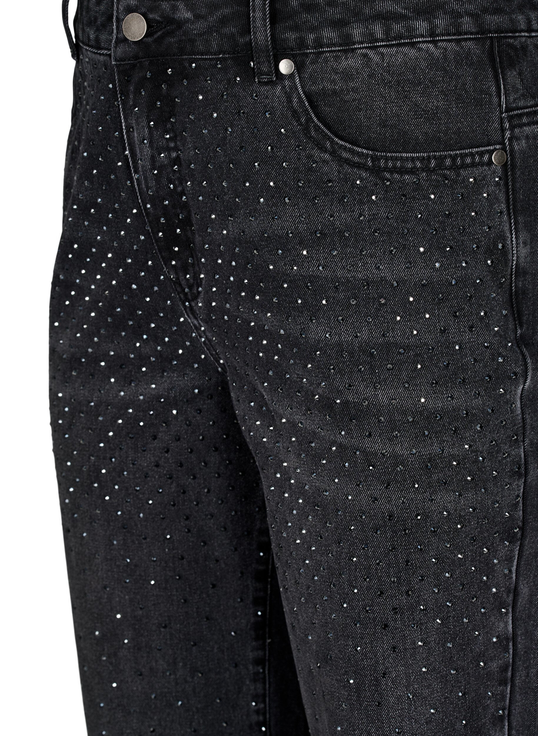Zizzifashion Straight fit jeans with rhinestones and a high waist, Grey, Packshot image number 2