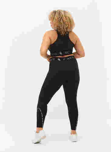 Cropped sport tights with text print, Black, Model image number 1