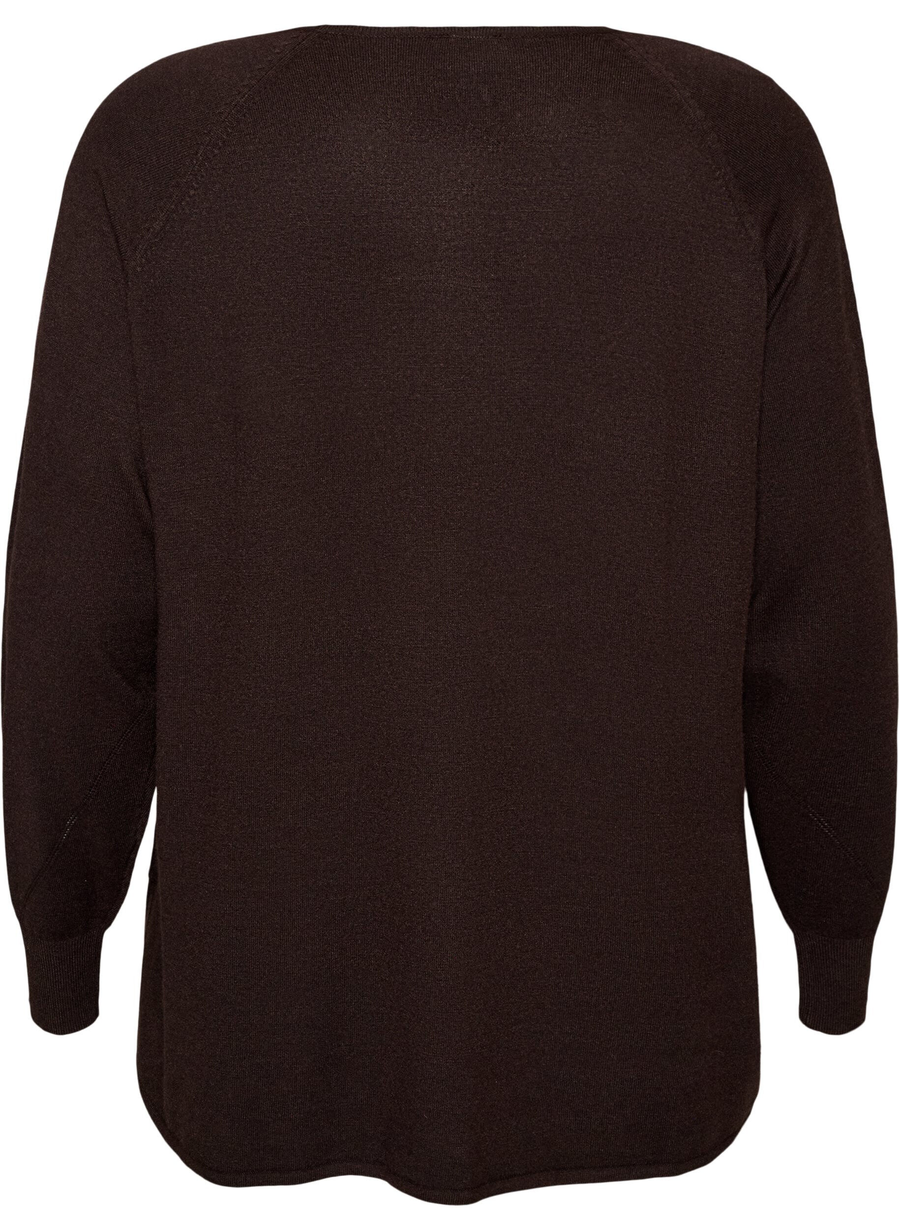 ZizzifashionKnitted blouse with round neck and knitted pattern, Brown, Packshot image number 1