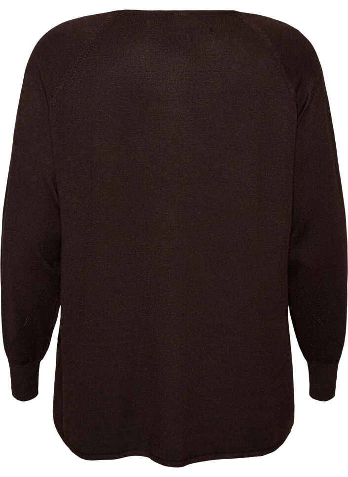 Knitted blouse with round neck and knitted pattern, Brown, Packshot image number 1