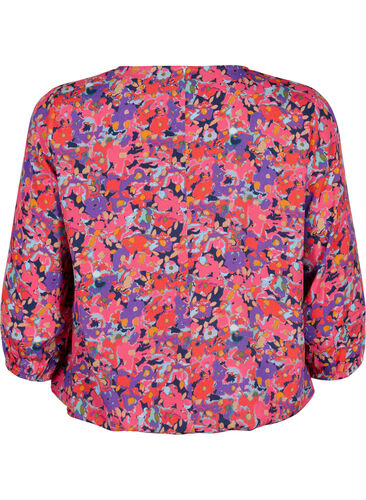 Viscose blouse with floral print and smock, Pink Small Fl. AOP, Packshot image number 1