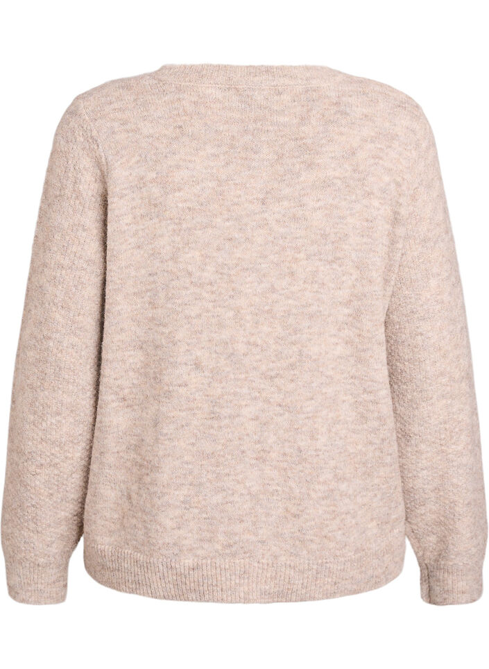 Cardigan with bow buttons and openwork pattern, Beige, Packshot image number 1
