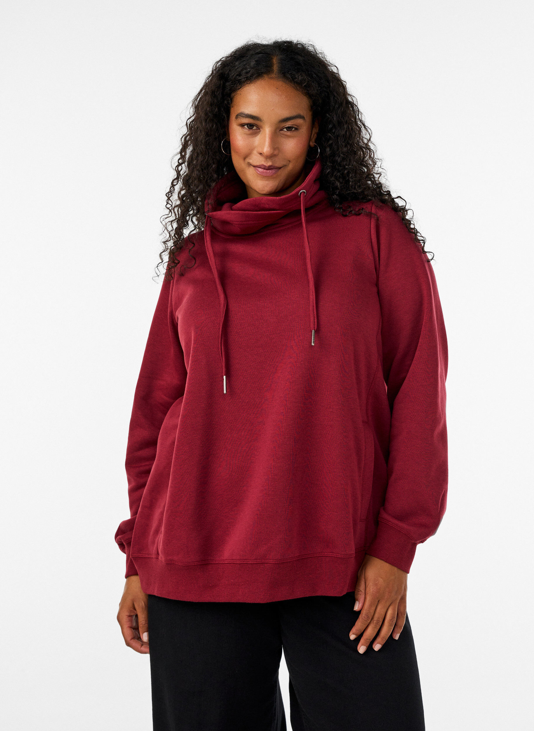 Sweatshirt with high collar and pockets, Red, Model