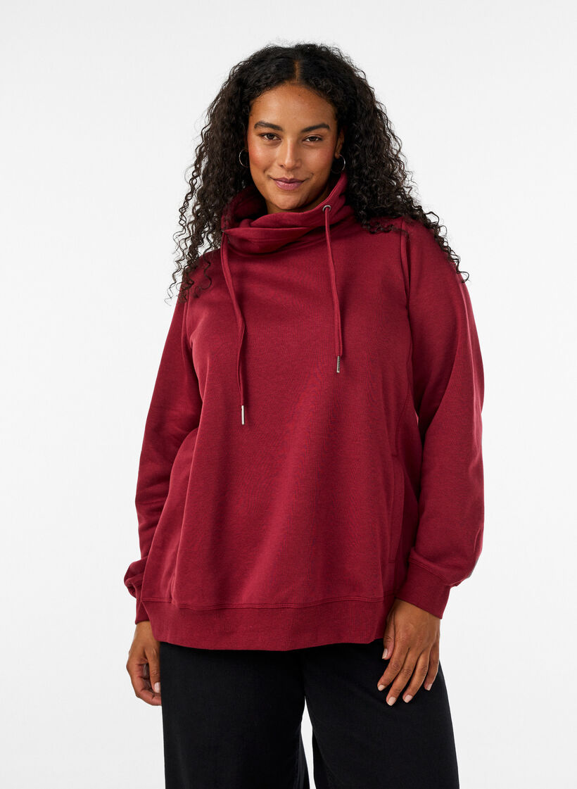 Sweatshirt with high collar and pockets, Red, Model image number 0