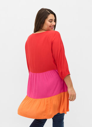 Viscose tunic with colour-block, Pink Block, Model image number 1