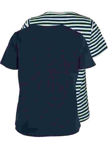 Basics cotton t-shirt 2-pack, Navy/Navy Stripe, Packshot image number 1