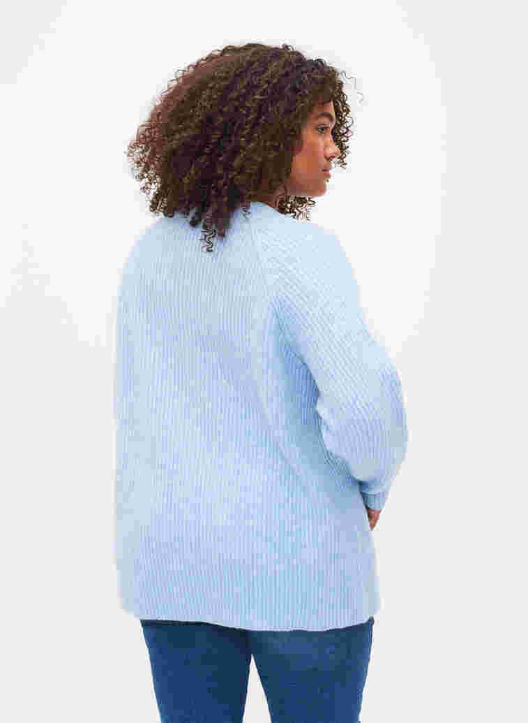 Melange knit sweater with pearl buttons, Light Blue Mel., Model image number 1