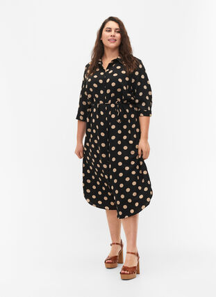 FLASH - Shirt dress with print, Black Brown Dot, Model image number 0