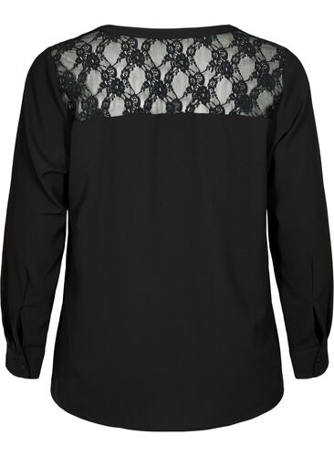 Long-sleeved blouse with lace detail , Black, Packshot image number 1
