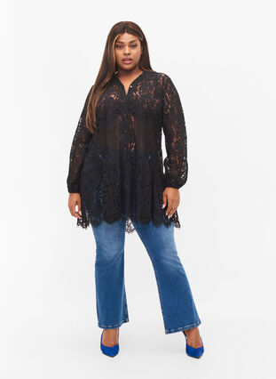 Lace tunic with button closure, Black, Model image number 2