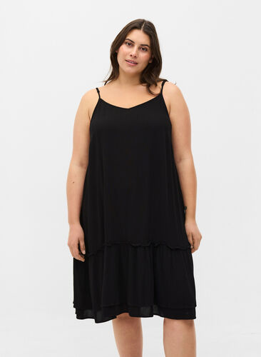 Sleeveless viscose beach dress, Black, Model image number 0
