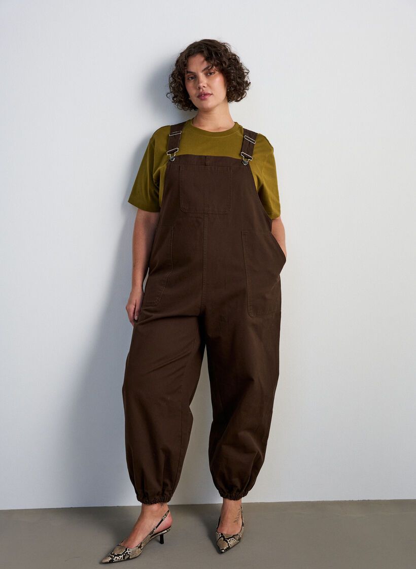 Dungarees with balloon effect and adjustable straps, Brown, Model image number 0