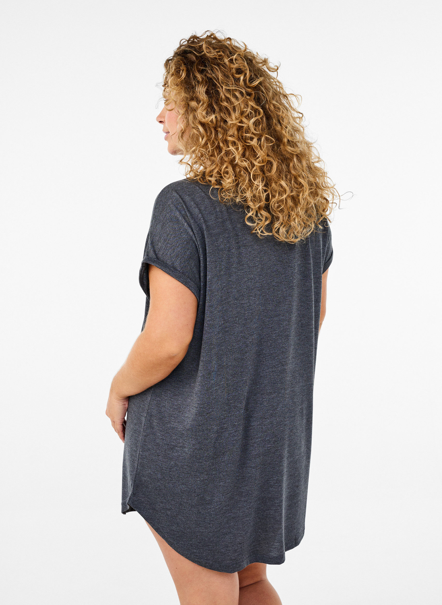 Zizzifashion Short sleeve nightgown with text print, , Model image number 2