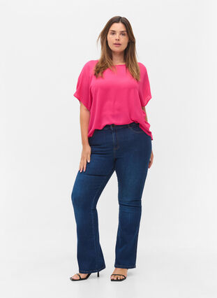 Blouse with short sleeves and a round neckline, Beetroot Purple, Model image number 2