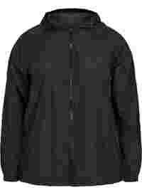 Short jacket with hood and adjustable bottom hem