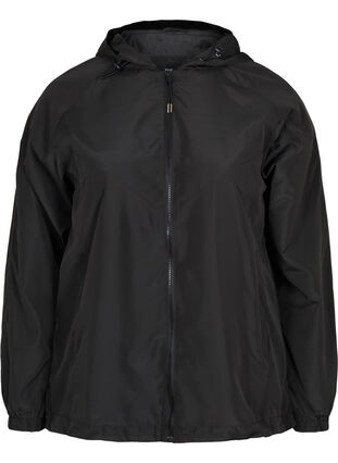 Short jacket with hood and adjustable bottom hem, Black, Packshot image number 0