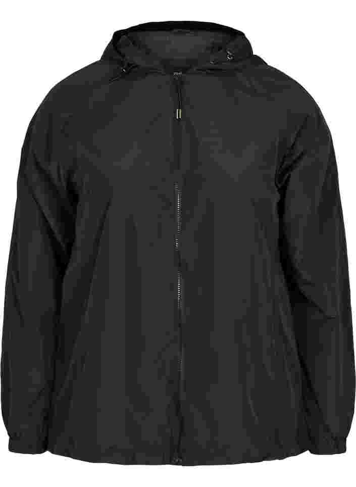 Short jacket with hood and adjustable bottom hem, Black, Packshot image number 0