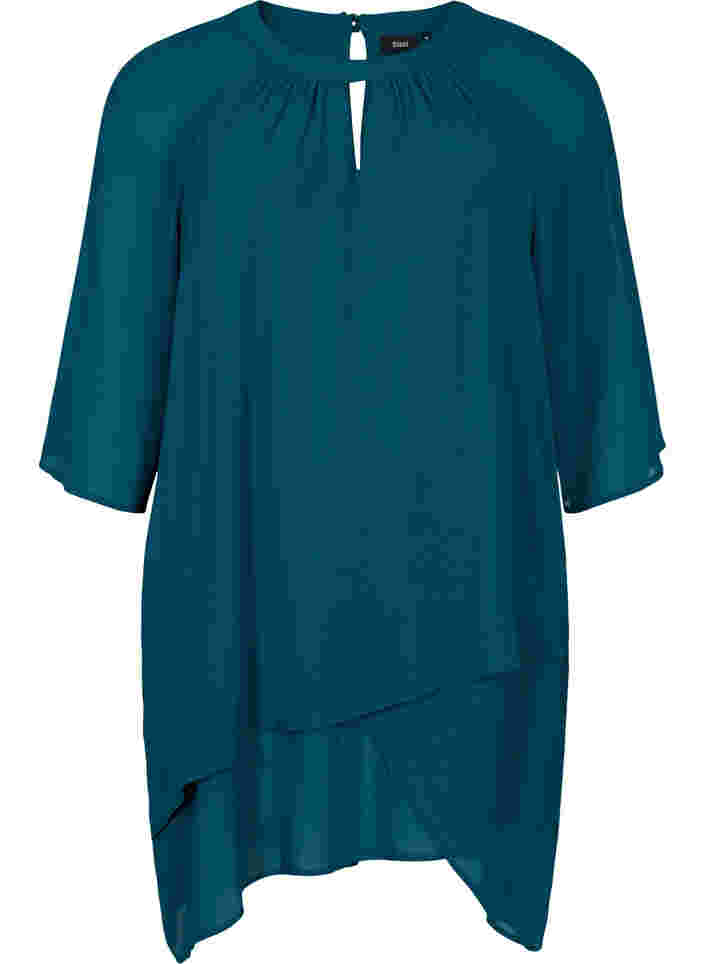 Chiffon blouse with 3/4 sleeves, Deep Teal, Packshot image number 0