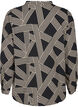 Long-sleeved shirt blouse with V-neck, BLACK BEIGE GRAPHIC, Packshot image number 1