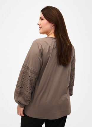 Long sleeve blouse with decorative details, Caribou, Model image number 1