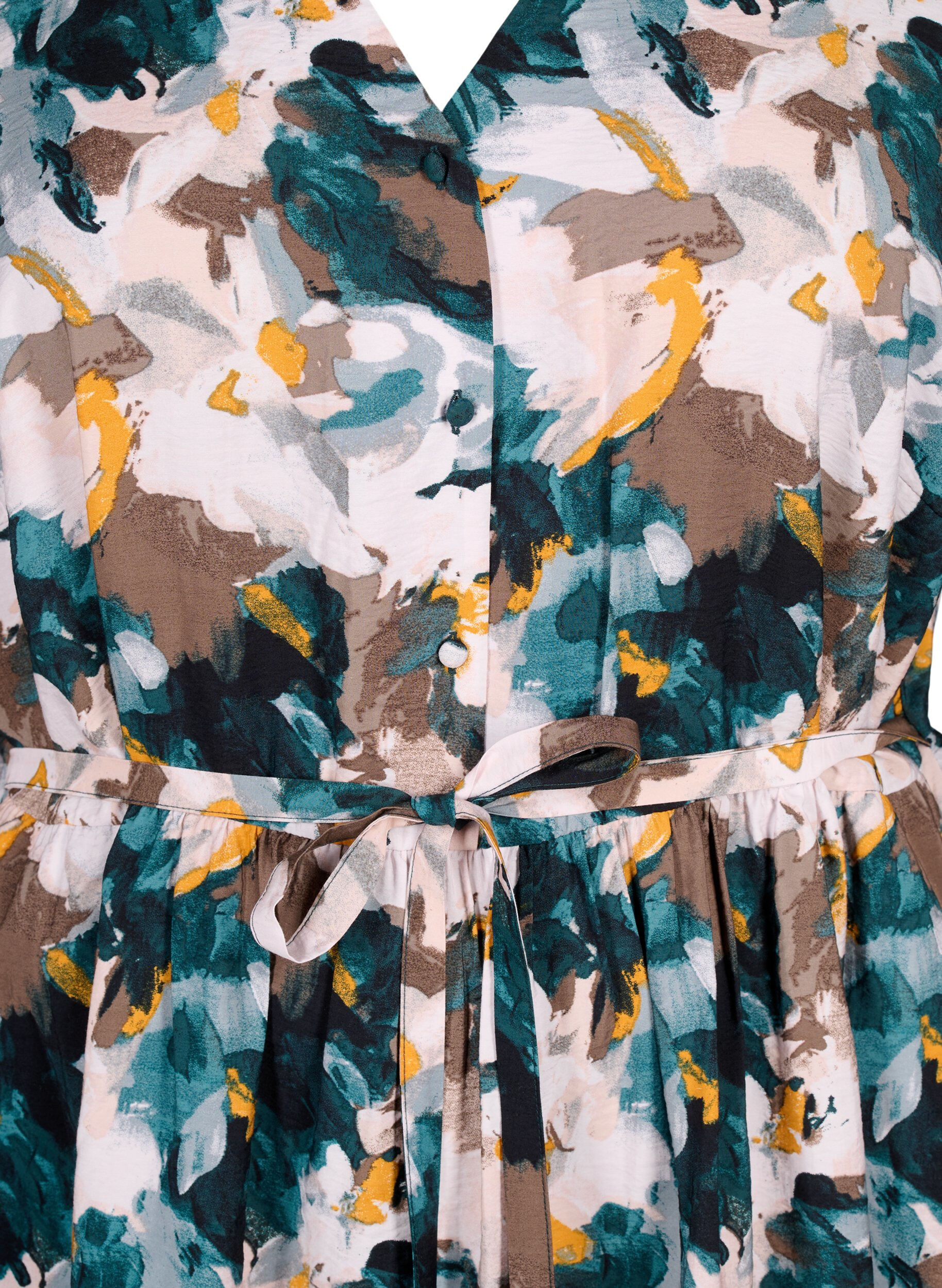 Zizzifashion Viscose dress with print and loose tie string, Duck Gr. Forest AOP, Packshot image number 2