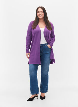 Knitted cardigan with slit and rib, Purple Magic Mel., Model image number 3