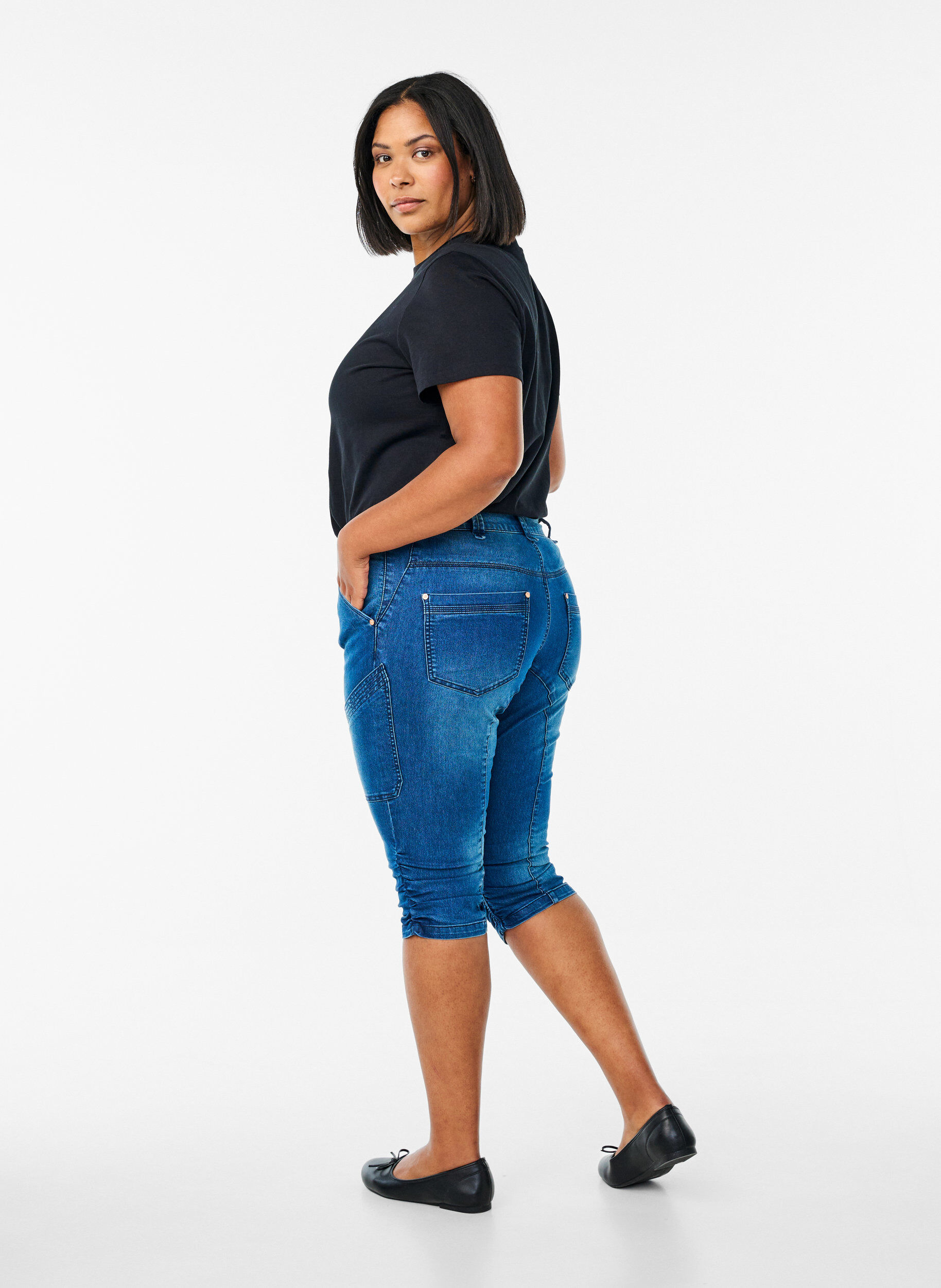 ZizzifashionSlim fit capri jeans with pockets, Blue, Model image number 1
