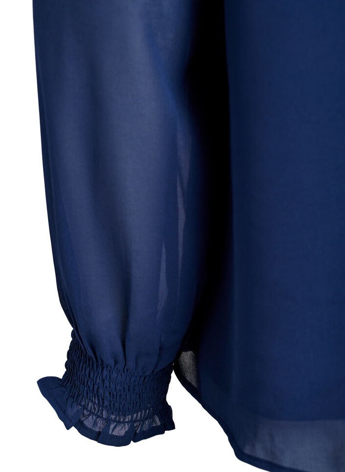 Blouse with sheer sleeves and smocking, Blue, Packshot image number 3