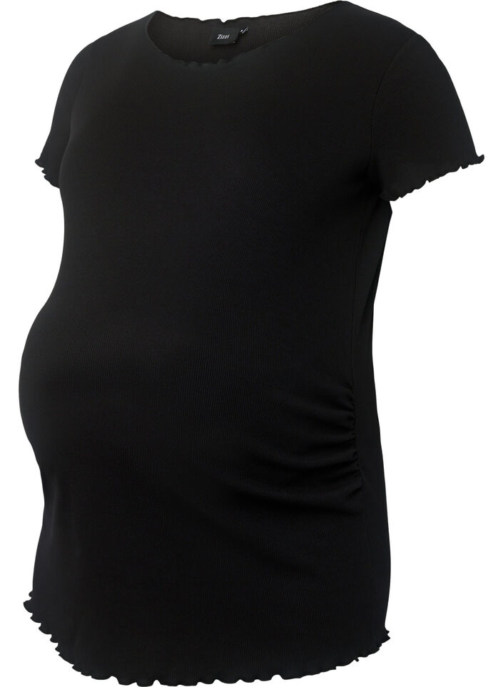 Maternity t-shirt in rib, Black, Packshot image number 0