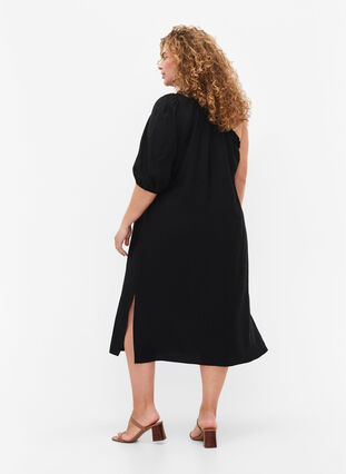 One-shoulder dress in viscose, Black, Model image number 1