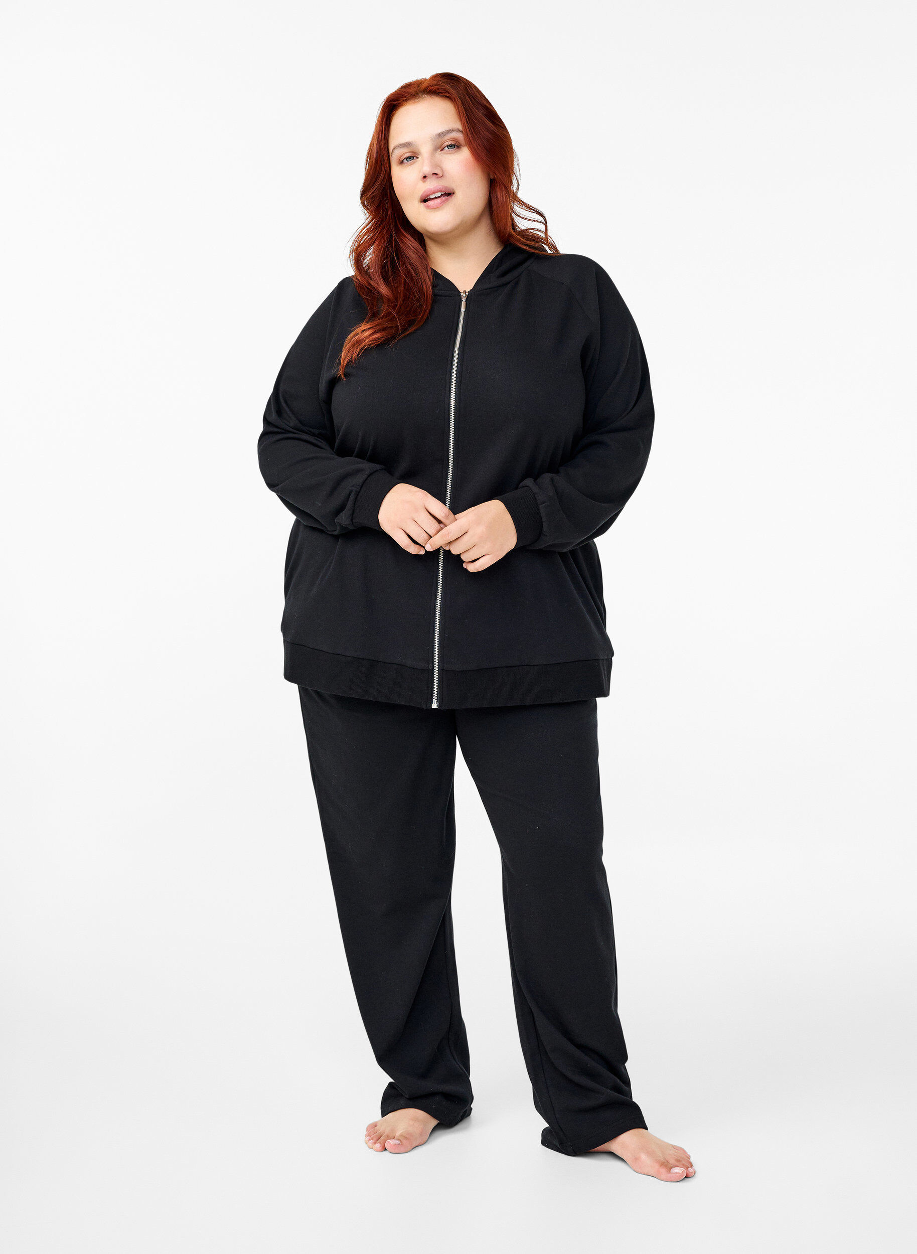 ZizzifashionSweat cardigan with a hood and pockets, Black, Model image number 1