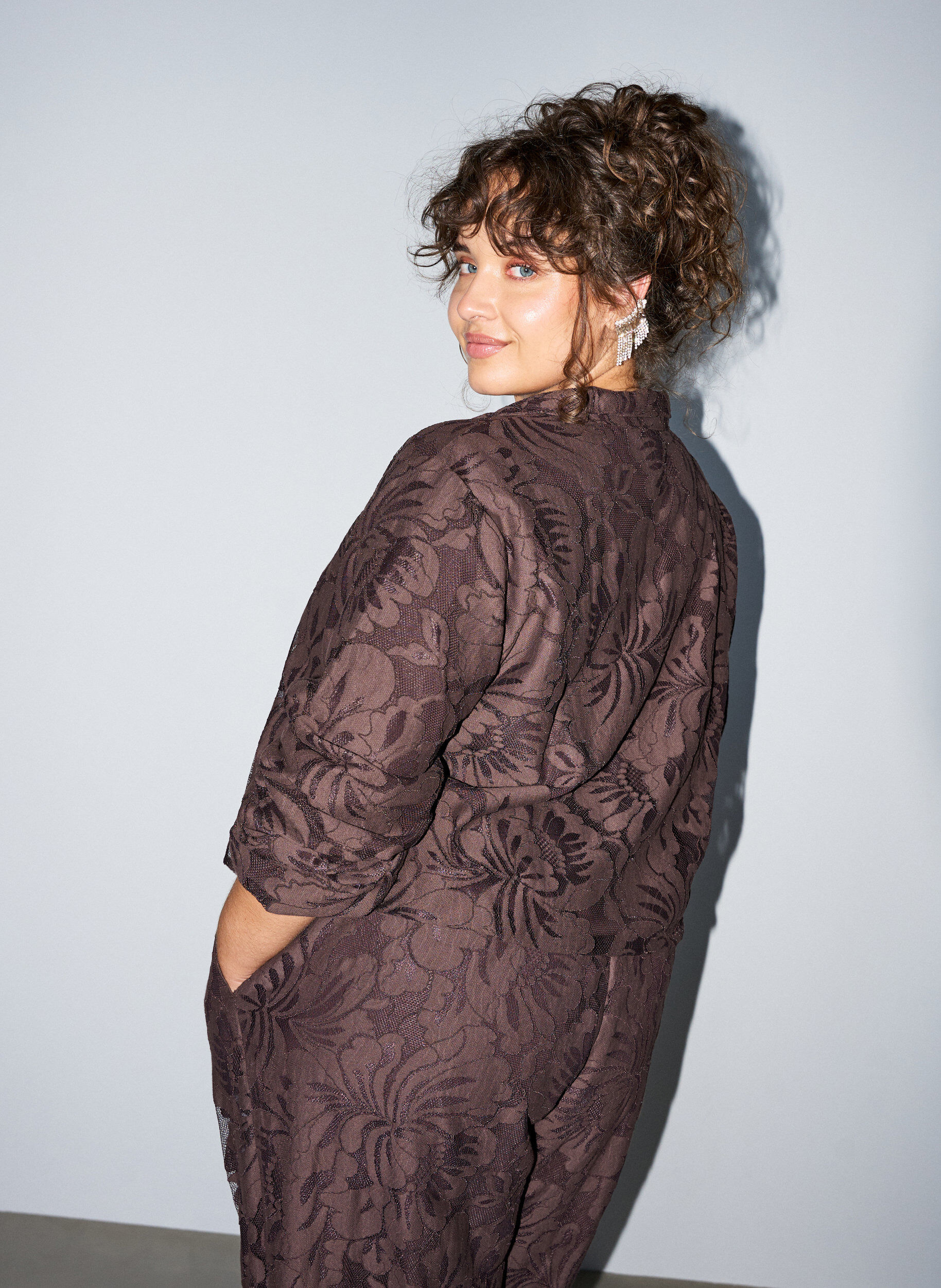ZizzifashionBomber jacket with floral jacquard, Brown, Model image number 2