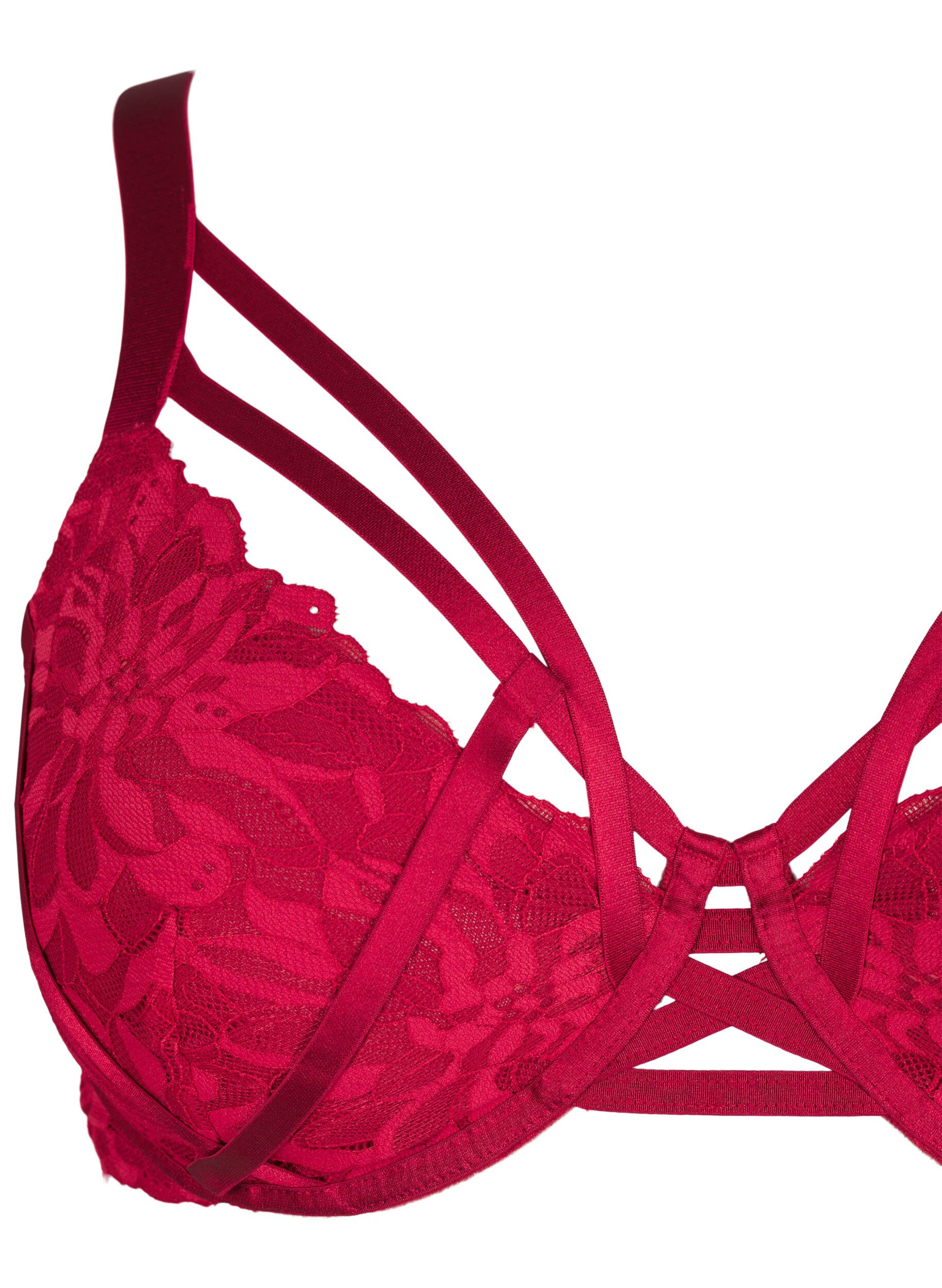 Zizzifashion Full coverage lace bra with string details, Rhythmic Red, Packshot image number 2