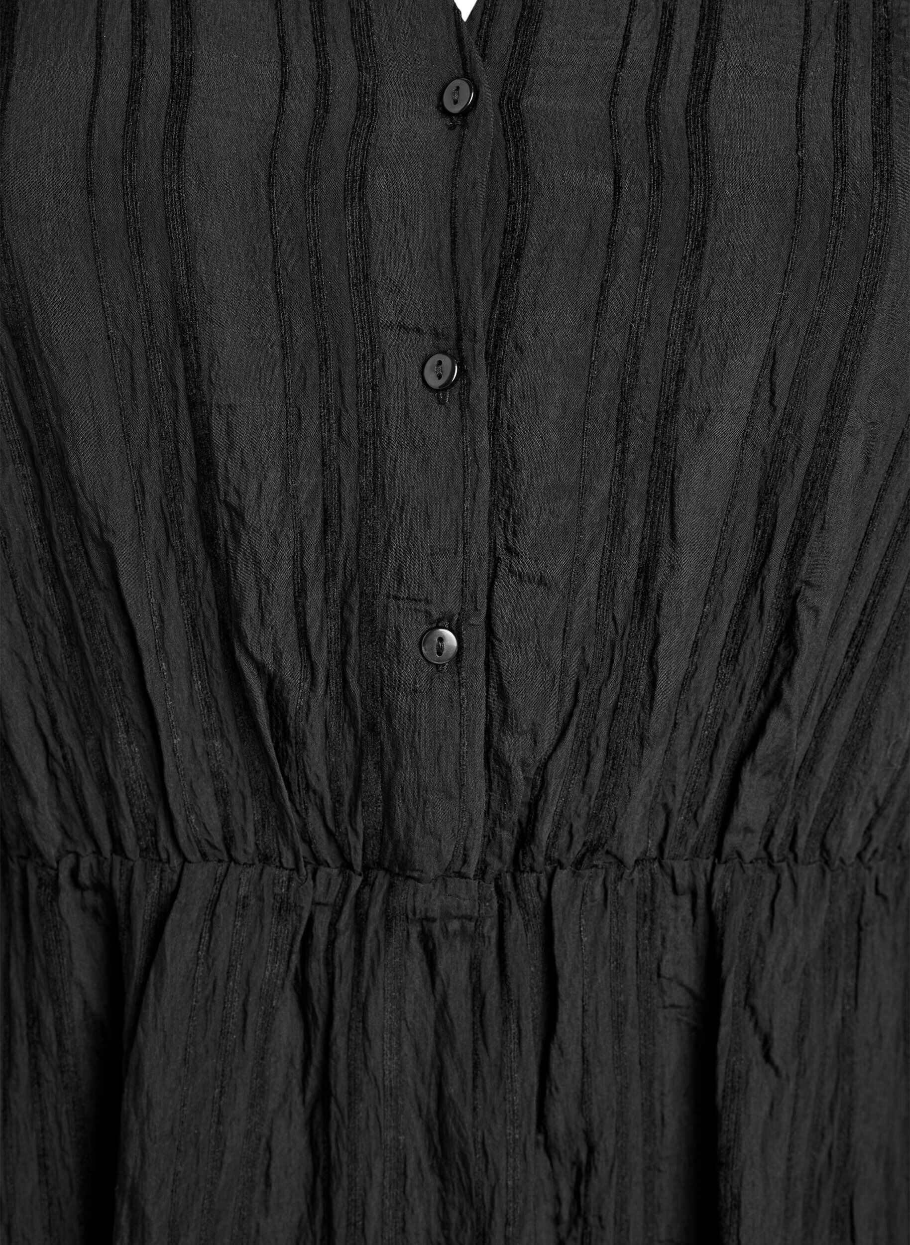 Zizzifashion Short dress with woven stripe texture and elastic waist, Black, Packshot image number 2