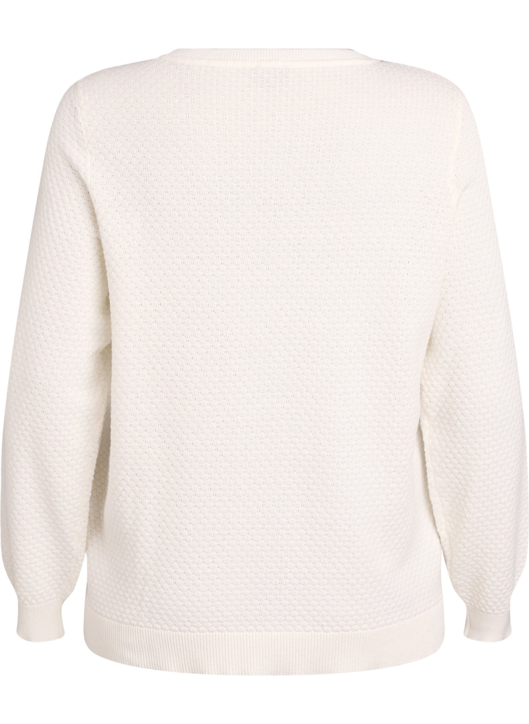 Zizzifashion Knit blouse in cotton with textured pattern, Vanilla, Packshot image number 1