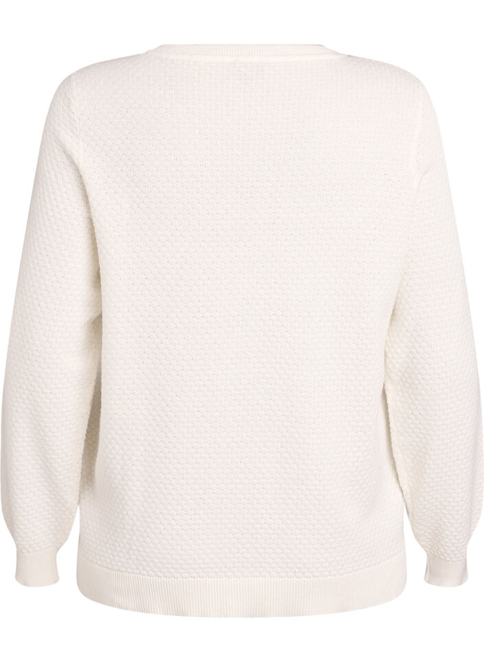 Knit blouse in cotton with textured pattern, Vanilla, Packshot image number 1