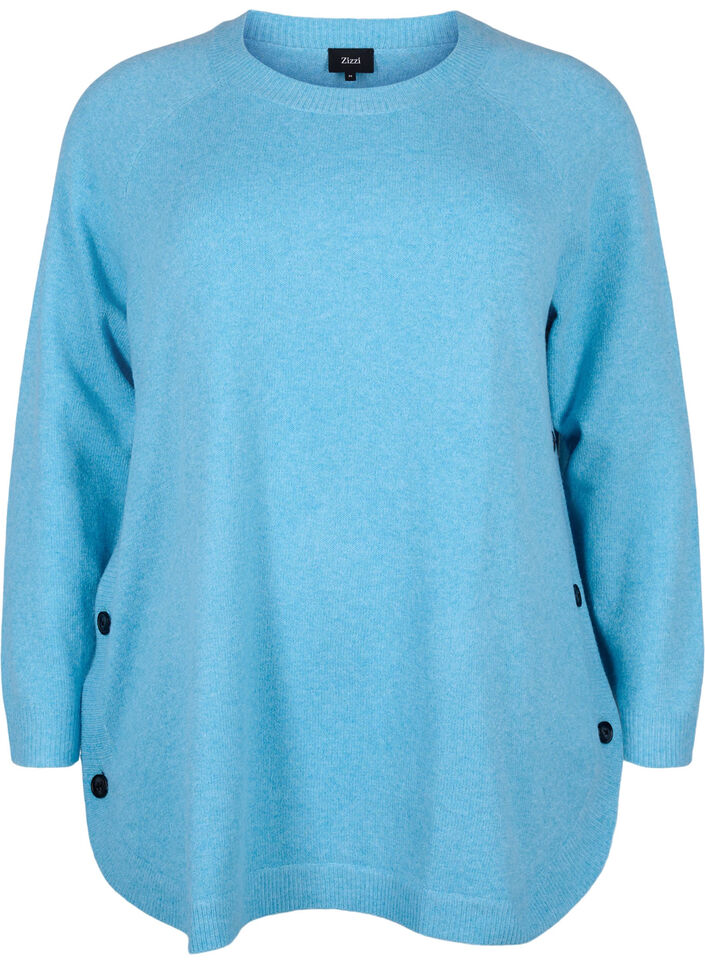 Marled knitted sweater with button details, River Blue WhiteMel., Packshot image number 0