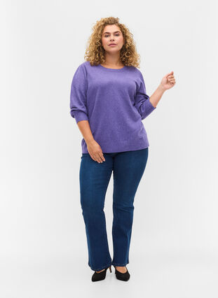 Mottled knitted top with 3/4-length sleeves, Ultra Violet Mel., Model image number 4