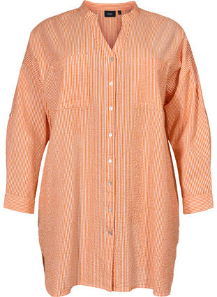 Striped cotton shirt with 3/4 sleeves, Exuberance Stripe, Packshot image number 0