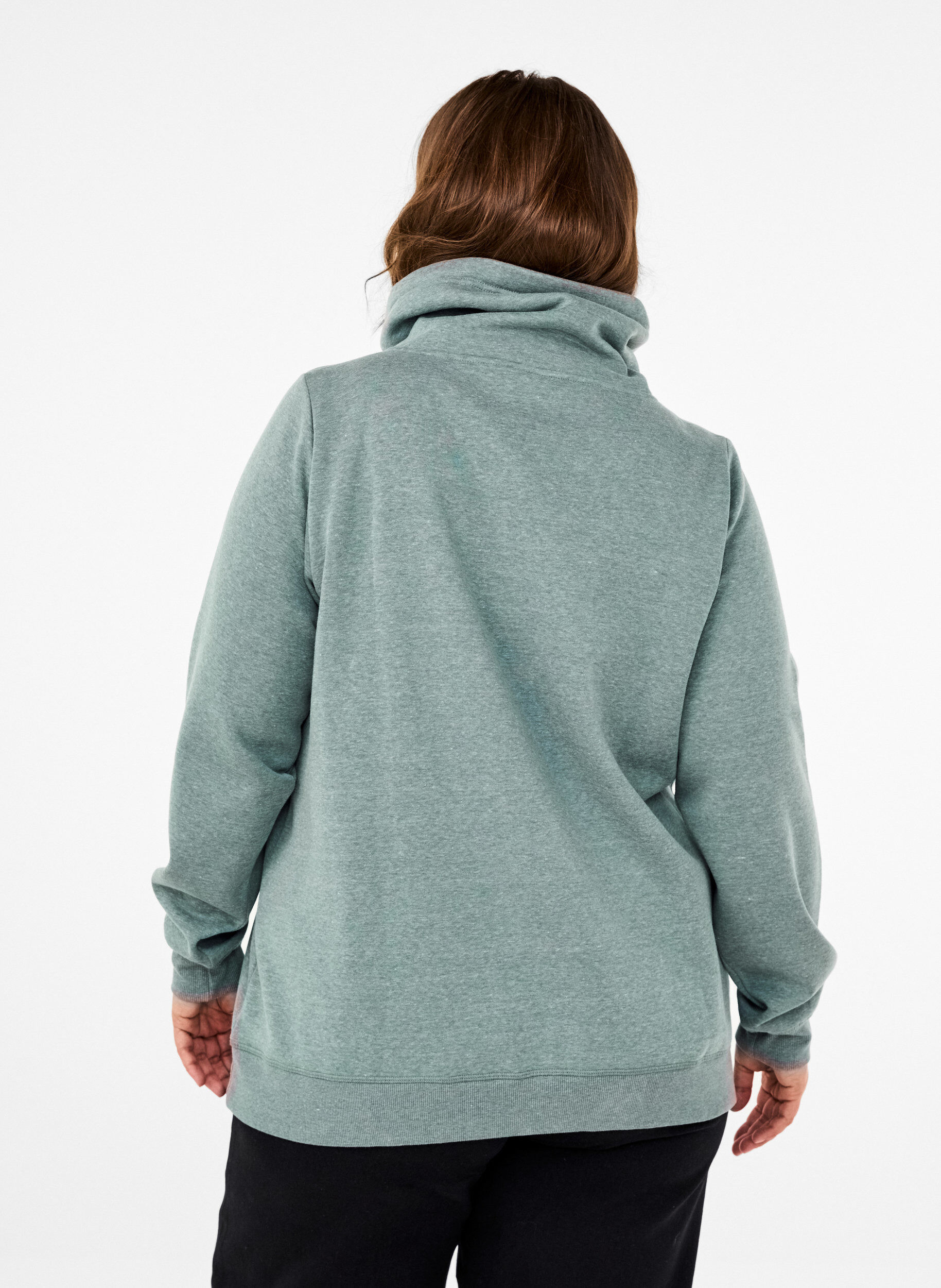 Zizzifashion FLASH - Sweatshirt with high collar, Balsam Green Melange, Model image number 1