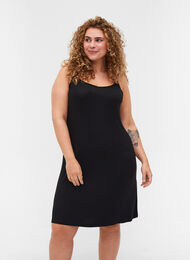 Plain-coloured slip dress in viscose, Black, Model
