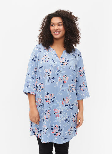 Floral tunic with 3/4 sleeves, Outline Flower, Model image number 0