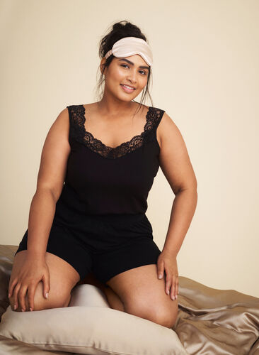 Viscose top with lace edge, Black, Image image number 0