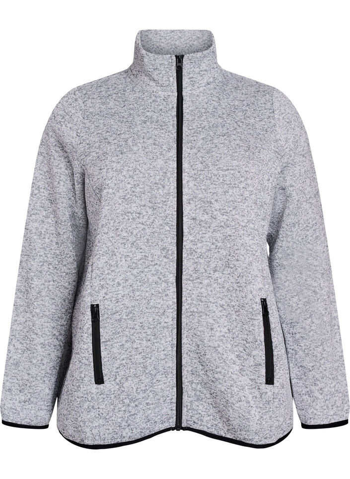 Jersey cardigan with a high collar and zip, Grey, Packshot image number 0