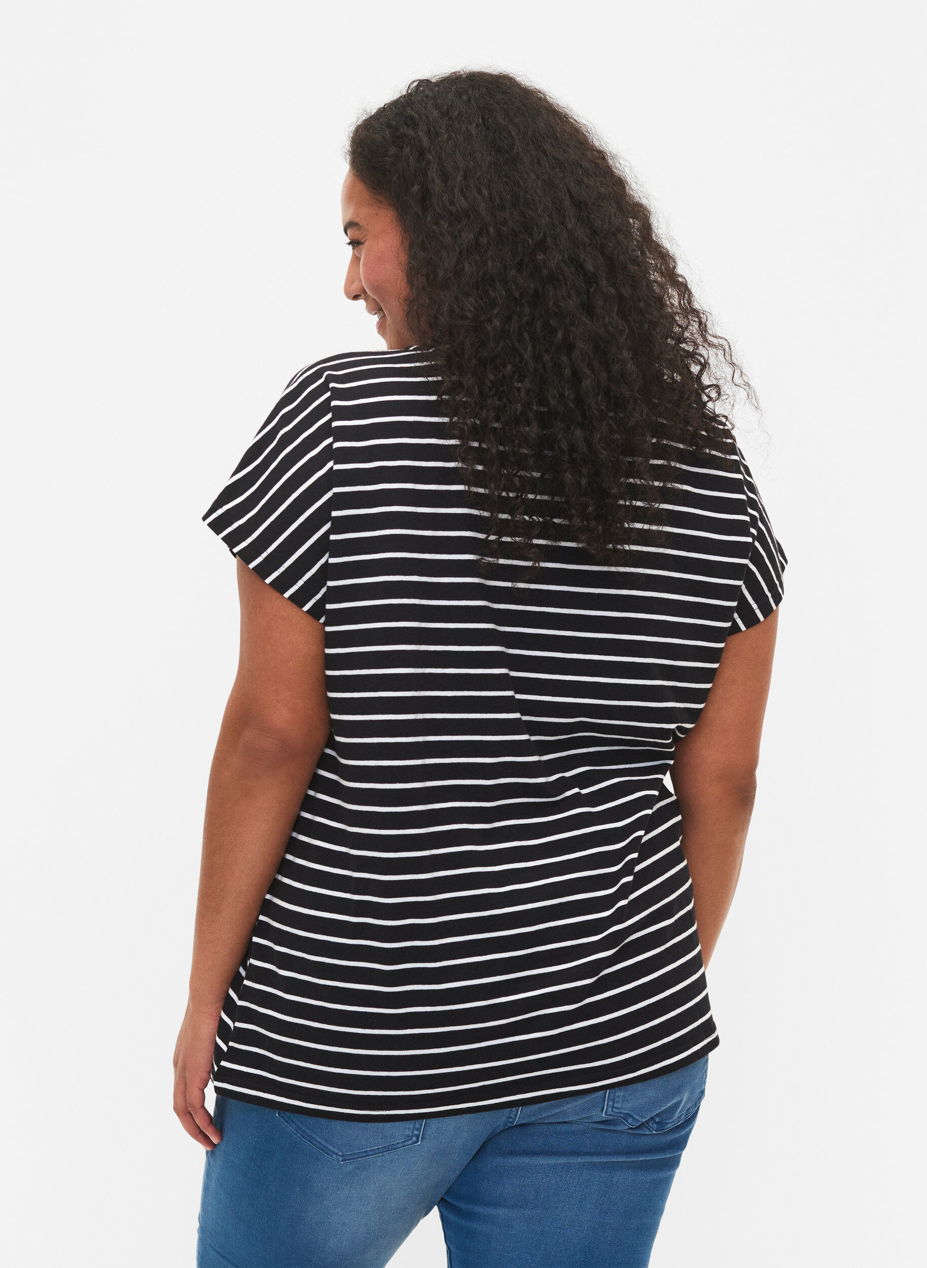 Zizzifashion Cotton t-shirt with stripes, Black W. Stripe, Model image number 1