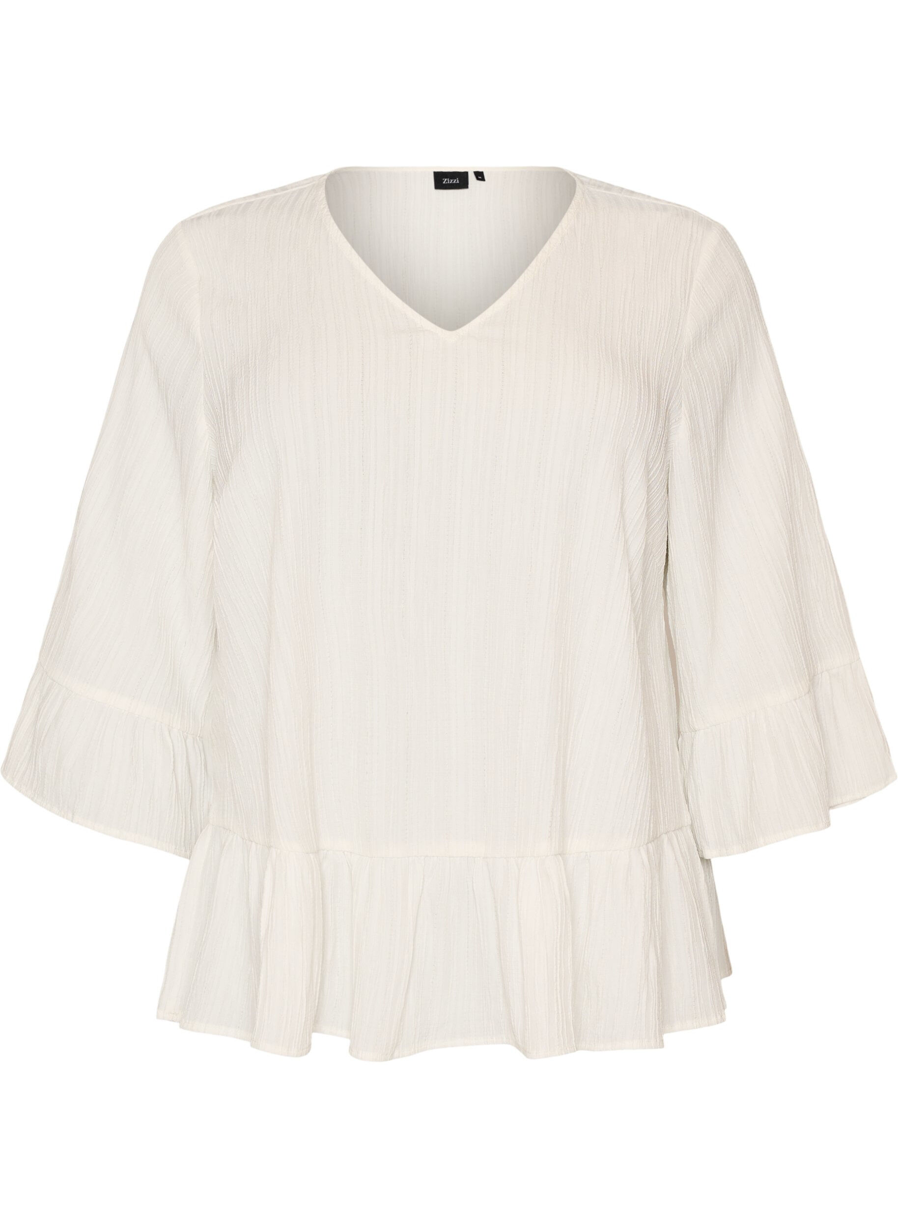 ZizzifashionBlouse with texture, V-neck and ruffles, Vanilla, Packshot image number 0